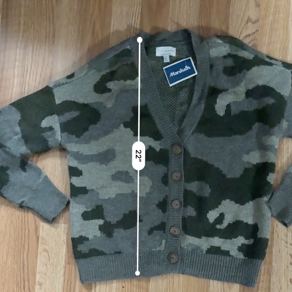 Lucky Brand Camouflage Cardigan Sweater Small Green Button Up Soft Wool Blend - Picture 8 of 12